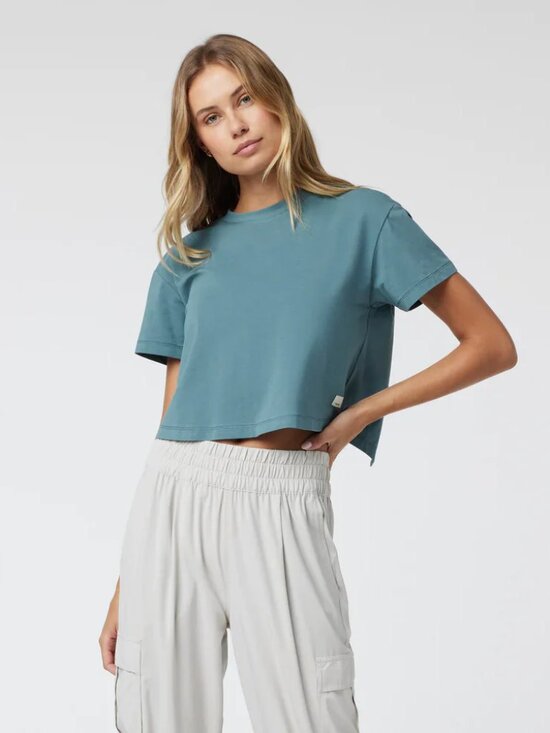 Vuori Tops - Vuori Short Sleeve Feather Cross Back Boxy Tee Athleisure Active Iron Blue - Med